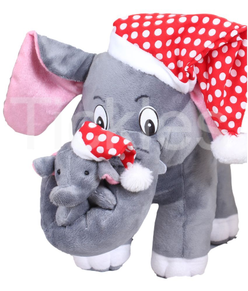     			Tickles Soft Stuffed Plush Animal Elephant Mother with Baby Christmas Santa Cap Toy for Kids Room  (Color: Grey Size: 32 cm)