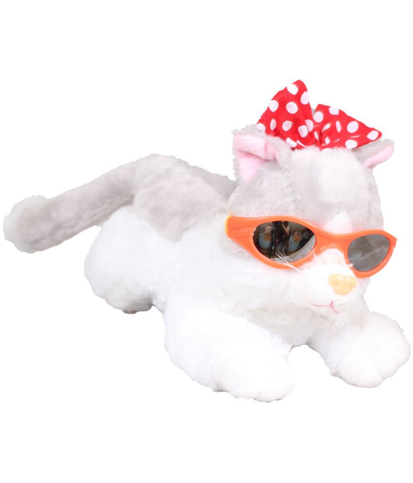     			Tickles Soft Stuffed Plush Animal Laying Cat Wearing Googles Toy for Kids Room (Color: Grey and White Size: 20 cm)