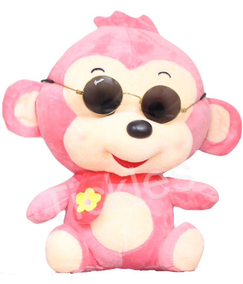     			Tickles Soft Stuffed Plush Animal Monkey Wearing Googles and Muffler Toy for Kids Room (Color: Pink Size: 25 cm)
