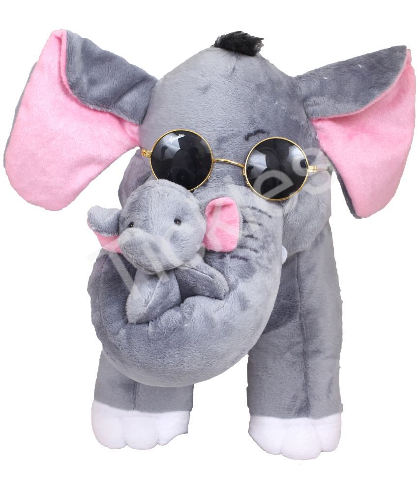     			Tickles Soft Stuffed Plush Animal Elephant Mother with Baby Wearing Googles Toy for Kids Room (Color: Grey Size: 40 cm)