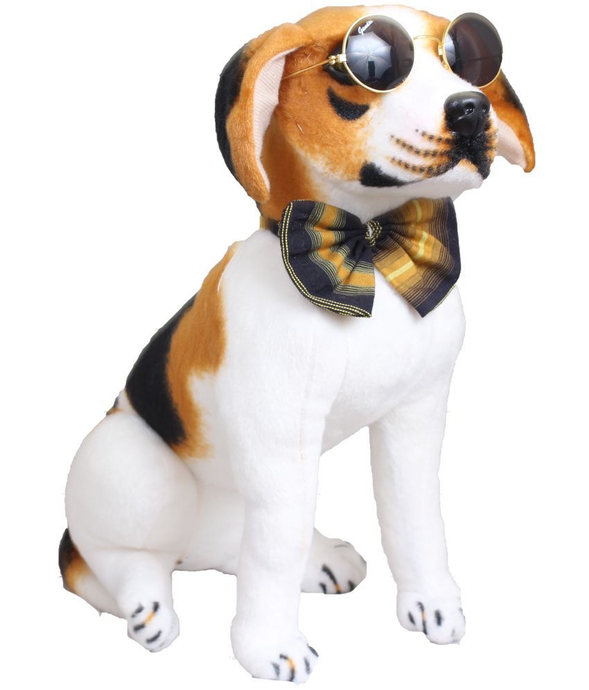     			Tickles Soft Stuffed Plush Sitting Beagle Animal Dog Wearing Googles & Bow Tie Toy for Kids Room  (Color: White Size: 30 cm)