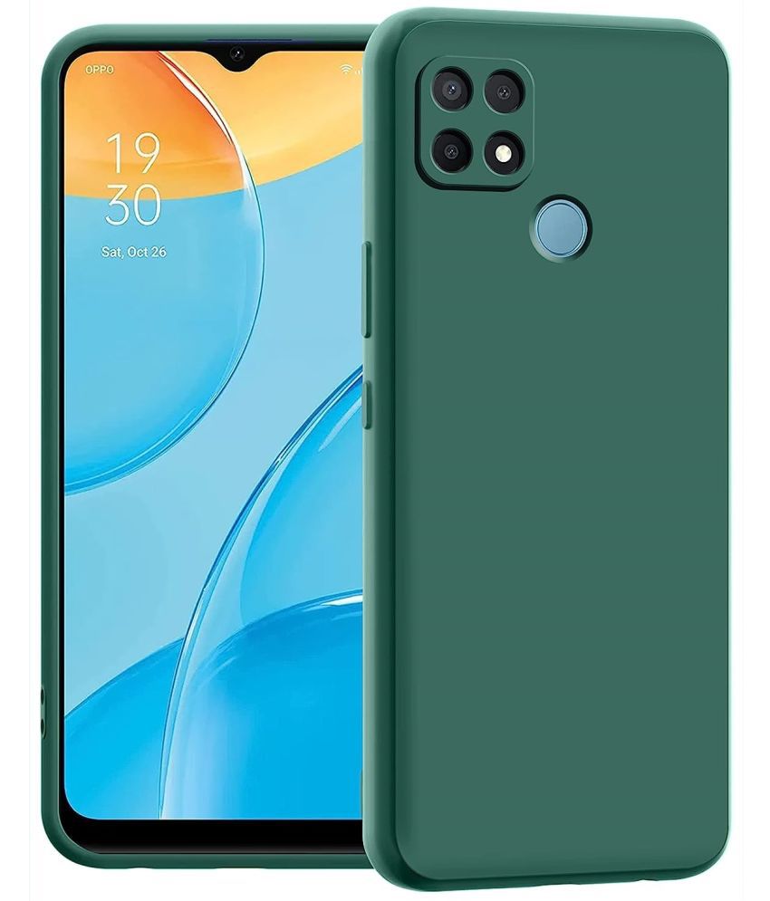     			Case Vault Covers - Green Silicon Plain Cases Compatible For Oppo A15 ( Pack of 1 )