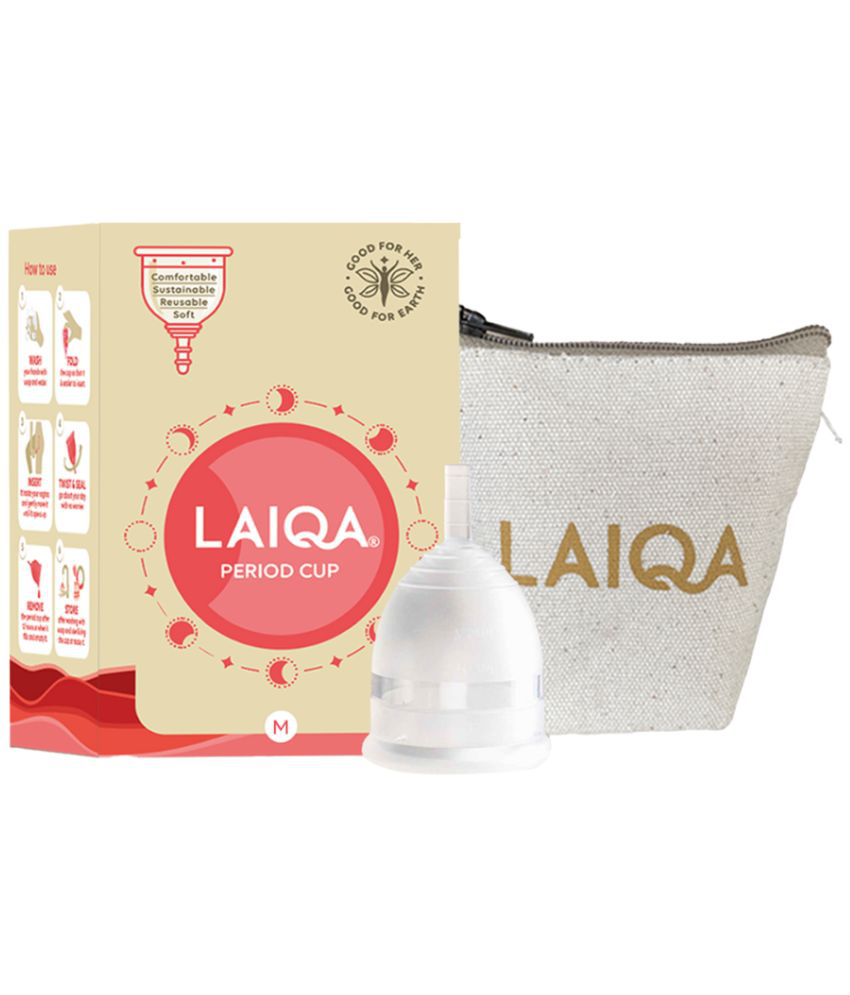     			LAIQA Menstrual Cup - Medium with Storage Pouch | Ultra- Soft, Flexible | No Leakage 100% Medical Grade Silicone| Made In India