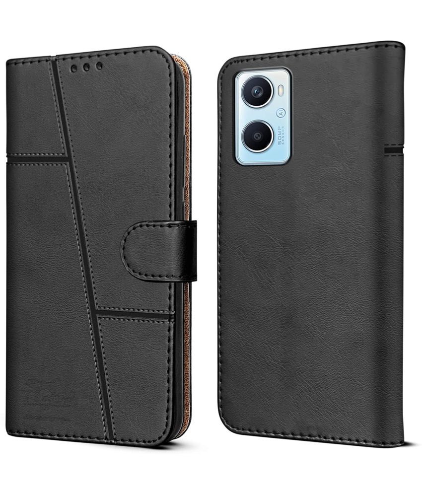     			NBOX - Black Artificial Leather Flip Cover Compatible For Oppo A76 ( Pack of 1 )