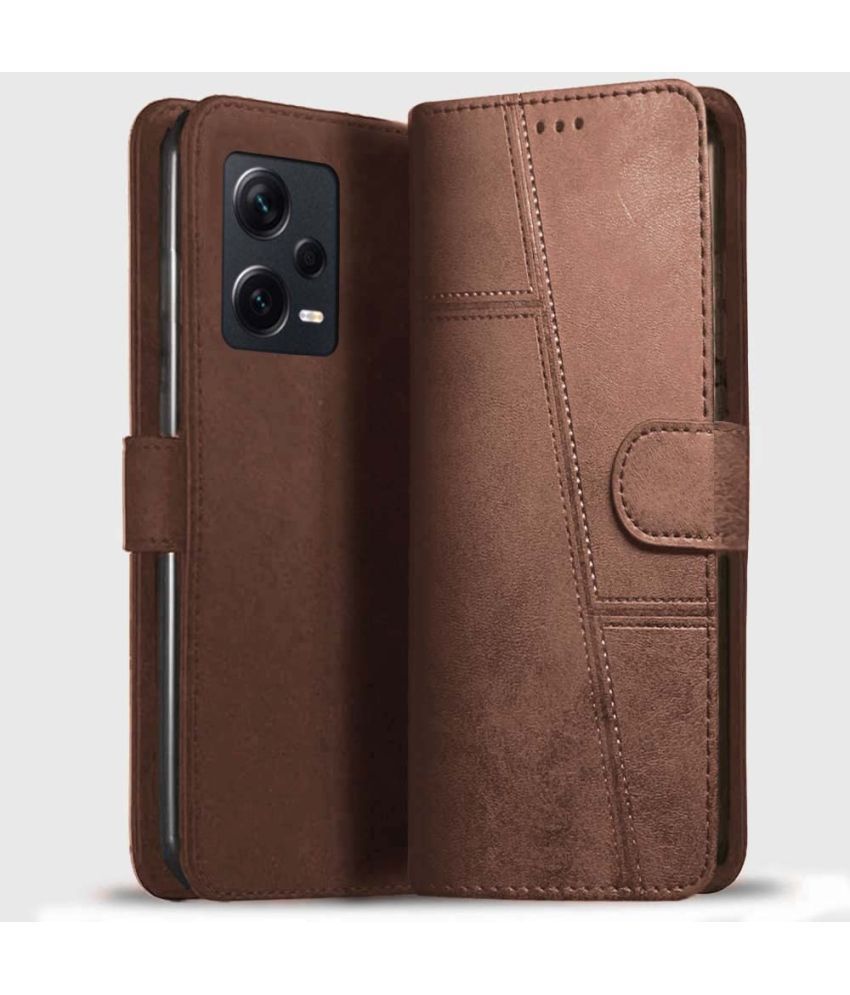     			NBOX - Brown Artificial Leather Flip Cover Compatible For Redmi Note 12 Pro 5G ( Pack of 1 )
