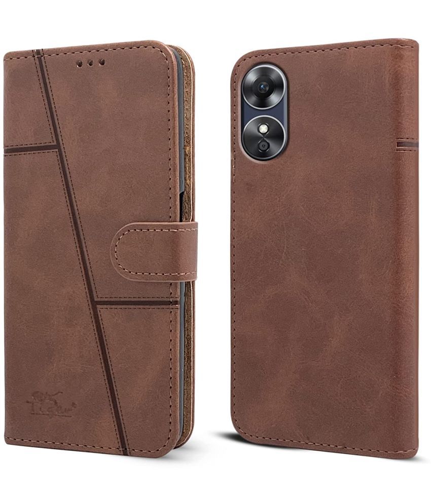     			NBOX - Brown Artificial Leather Flip Cover Compatible For Oppo A17 ( Pack of 1 )
