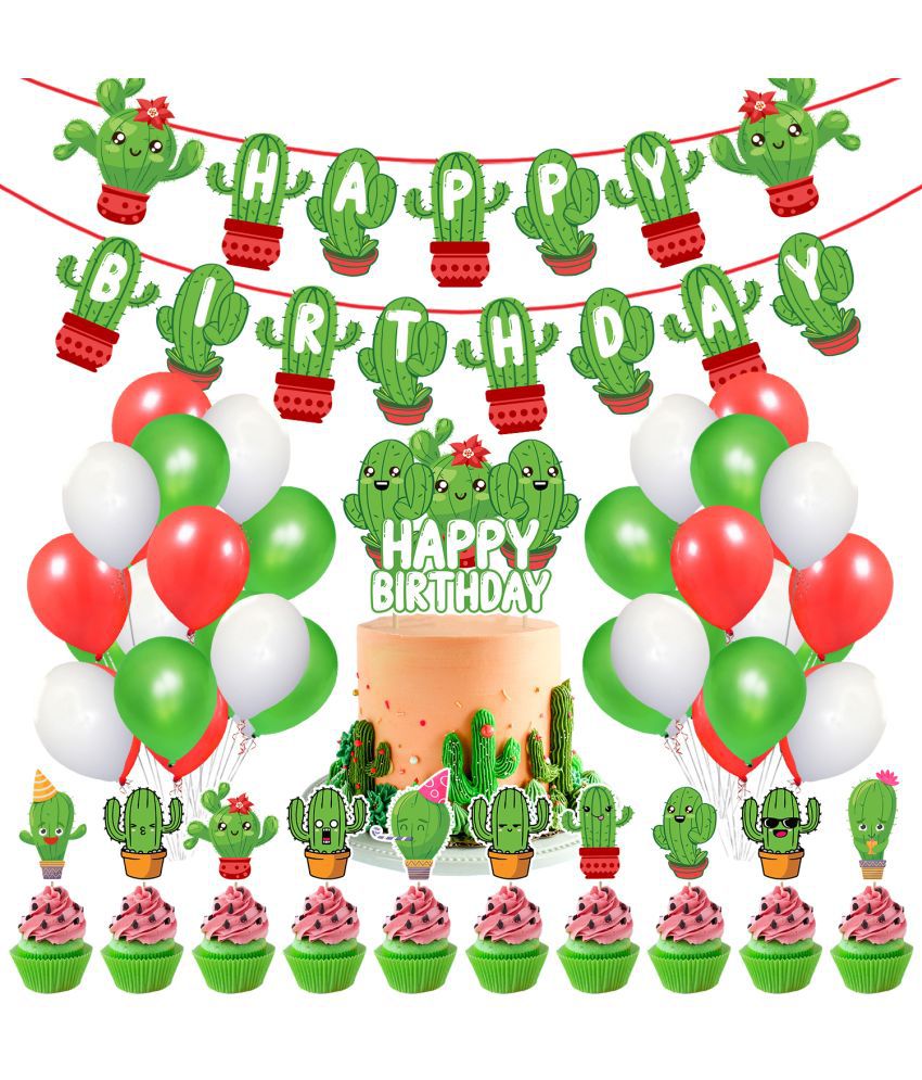     			Zyozi Cactus Birthday Party Decoration Pack 37 Pcs,Cactus Theme Party Supplies Include Happy Birthday Banner Cake Cupcake Toppers Balloons Set for Cactus Party
