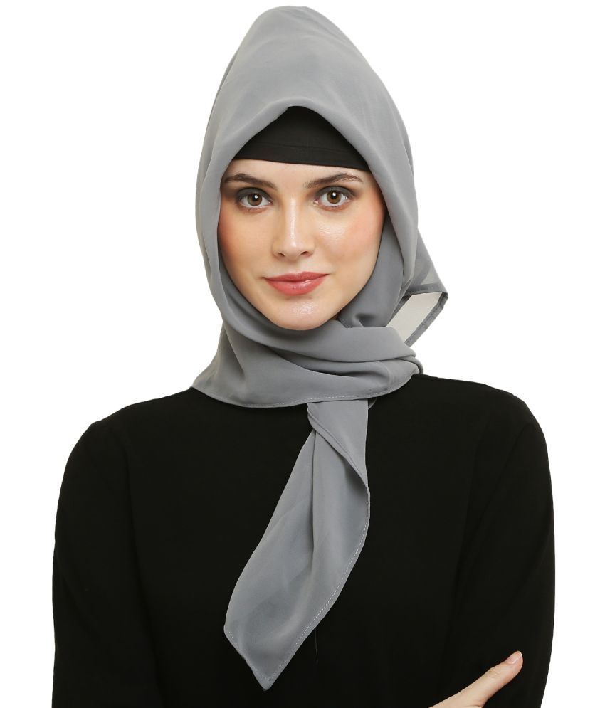     			Evelia Silver Georgette Stitched Hijab - Single