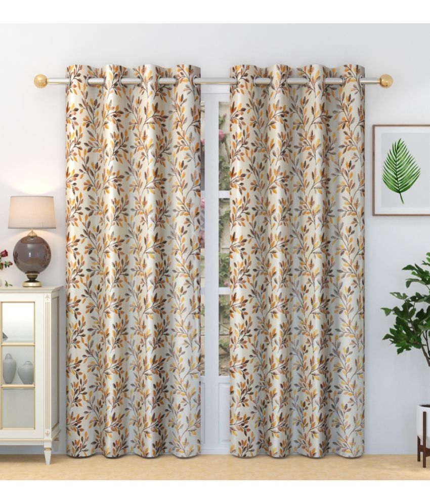     			Homefab India Nature Blackout Eyelet Door Curtain 7ft (Pack of 2) - Brown