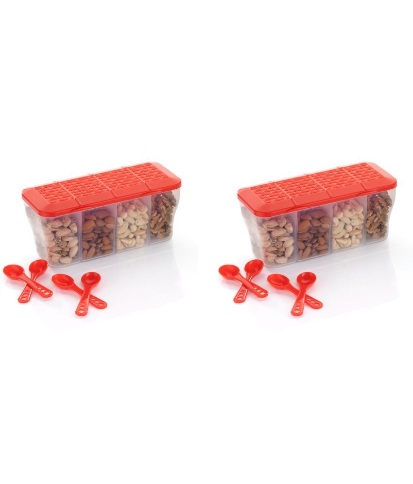     			OFFYX - Dry Fruit Container Plastic Red Food Container ( Set of 2 )