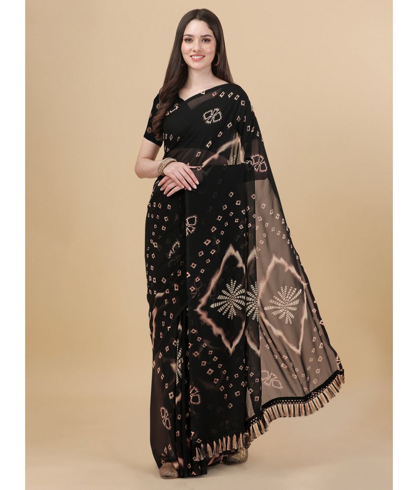     			Rekha Maniyar Fashions - Black Georgette Saree With Blouse Piece ( Pack of 1 )