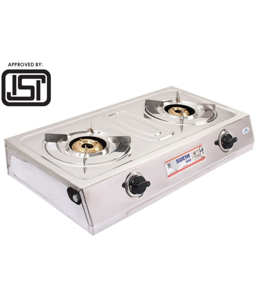     			Suryaviva Vs2 2B Ss Stainless Steel 2 Cast Iron Burner Gas Stove(Manual Ignition,Silver)