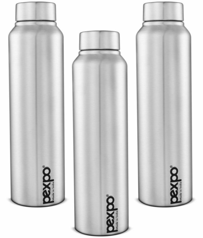     			PEXPO 1000 ml Stainless Steel Fridge Water Bottle (Set of 3, Silver, Chromo)