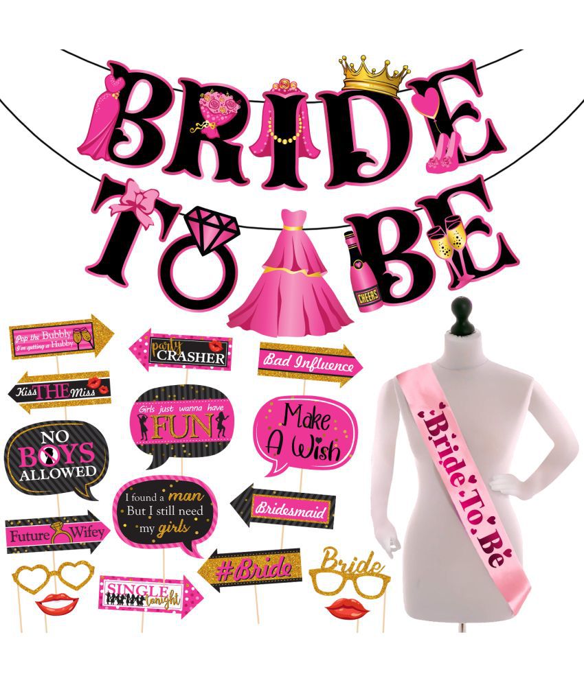     			Zyozi 18 Pcs Bachelorette Party Decorations Kit, Bridal Shower Party Supplies & Engagement Party Decor, Bride to Be Decoration Banner, Sash and Photo Booth Props (Set of 18)
