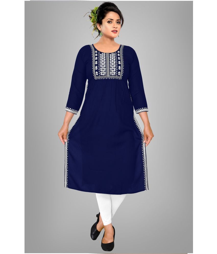     			haya fashion - Navy Rayon Women's Straight Kurti ( Pack of 1 )