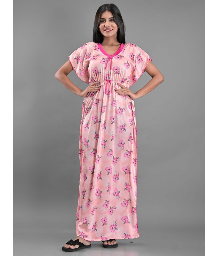     			Apratim - Pink Satin Women's Nightwear Kaftan Night Dress ( Pack of 1 )