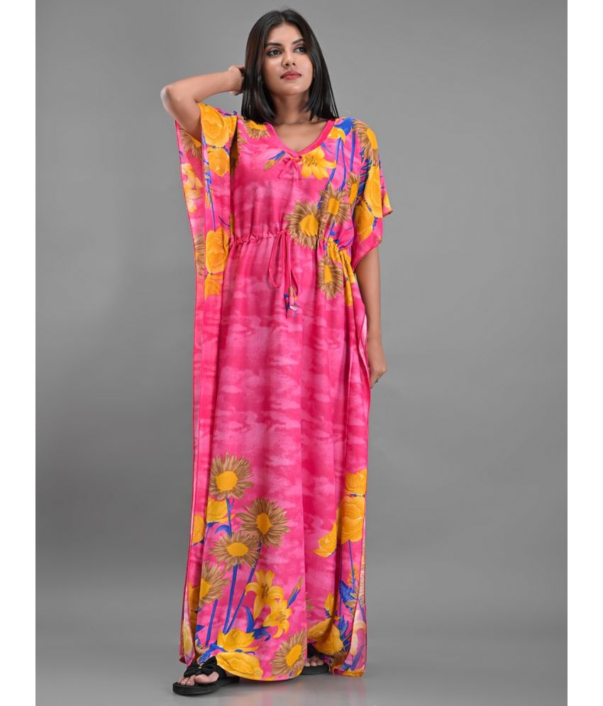     			Apratim - Pink Satin Women's Nightwear Kaftan Night Dress ( Pack of 1 )