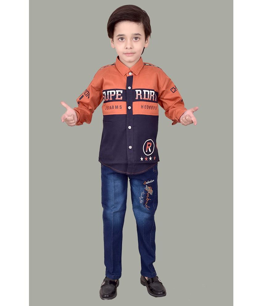     			Cherry Tree - Rust Cotton Blend Boys Shirt & Jeans ( Pack of 1 )