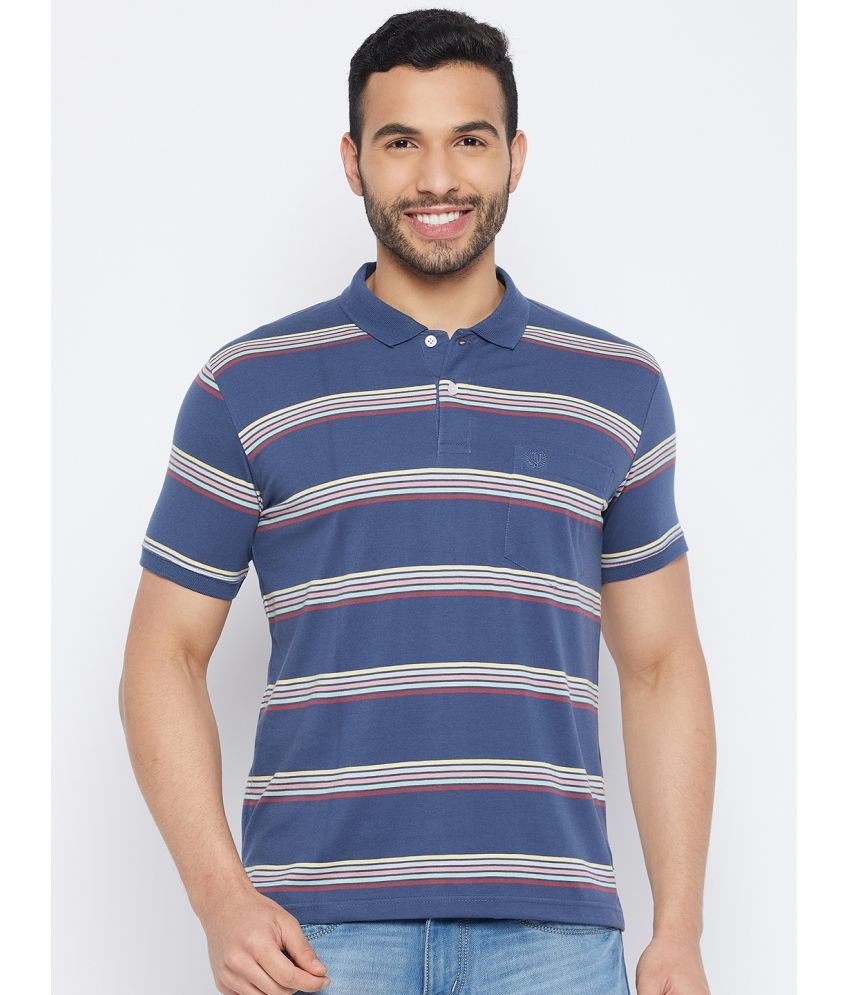     			Duke Pack of 1 Cotton Blend Regular Fit Striped Half Sleeves Men's Polo T Shirt ( Blue )