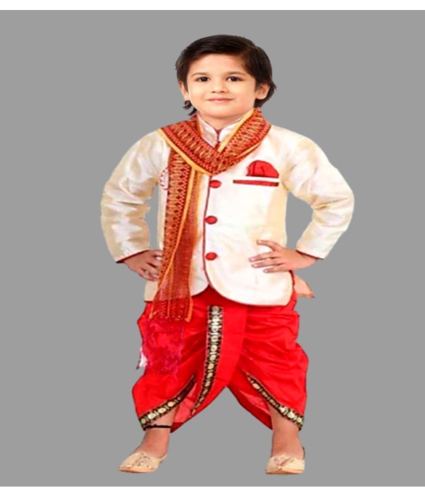     			JCT DRESSES - White Silk Blend Boys Dhoti Kurta Set - Pack of 1