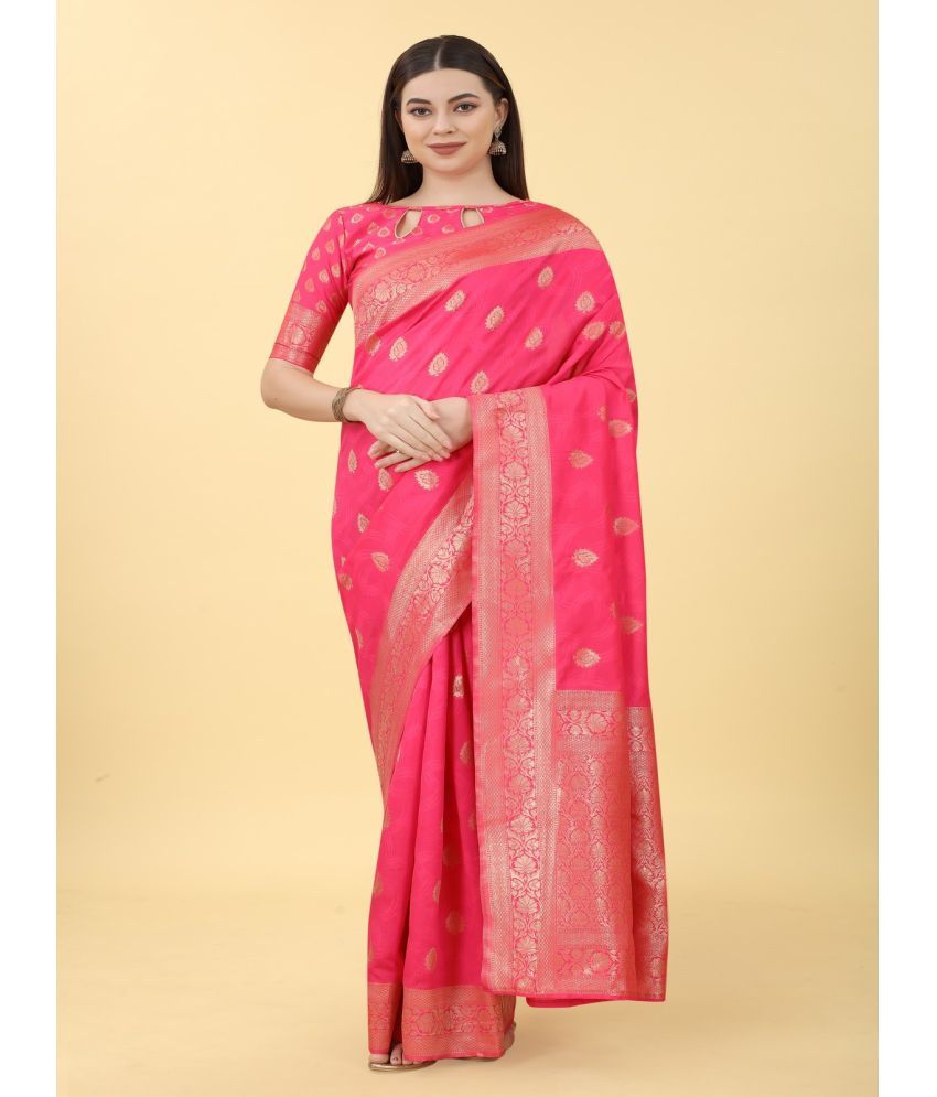     			NENCY FASHION - PINK Banarasi Silk Saree With Blouse Piece ( Pack of 1 )