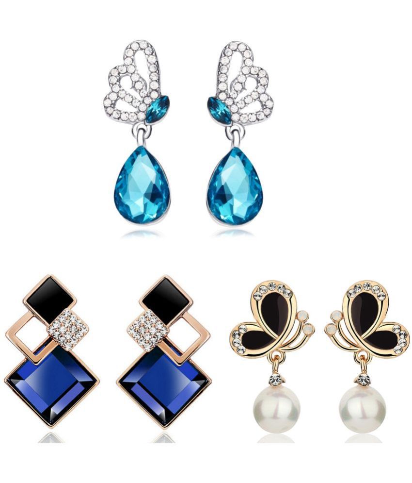     			Sukkhi - Blue Danglers Earrings ( Pack of 3 )