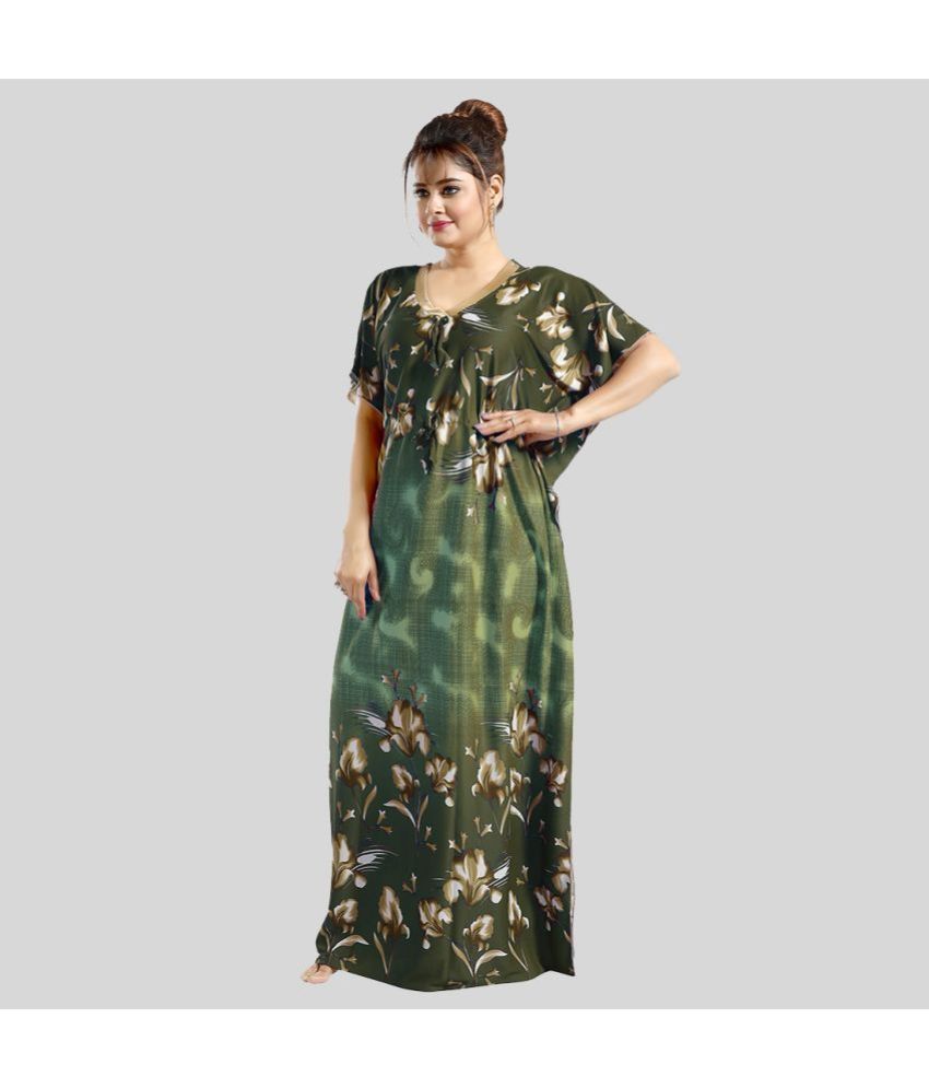     			Gutthi - Green Satin Women's Nightwear Kaftan Night Dress ( Pack of 1 )