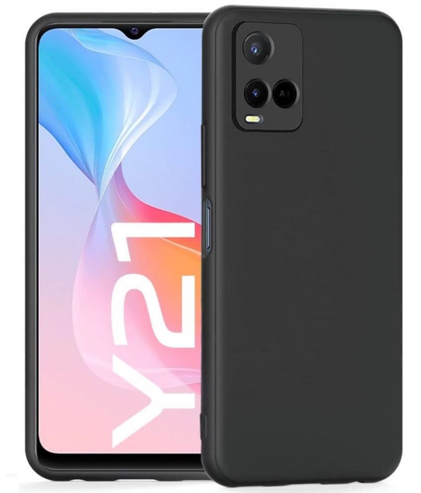     			Case Vault Covers - Black Silicon Plain Cases Compatible For Vivo Y21 ( Pack of 1 )