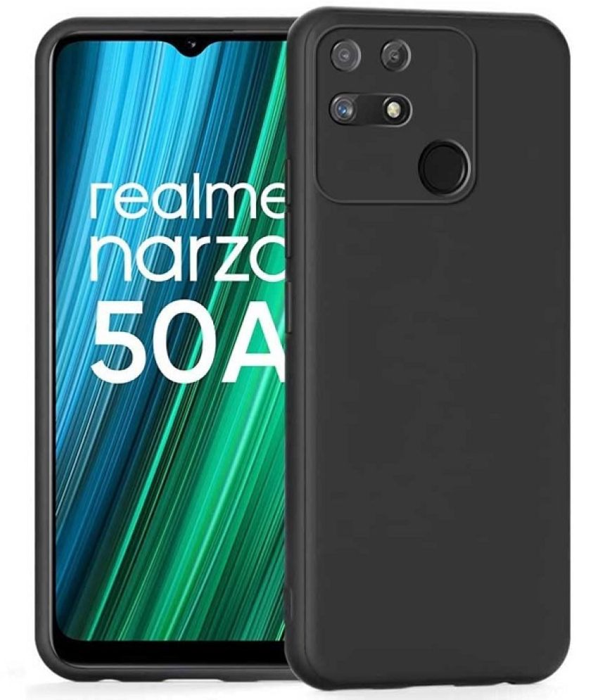     			Case Vault Covers - Black Silicon Plain Cases Compatible For realme narzo 50A ( Pack of 1 )