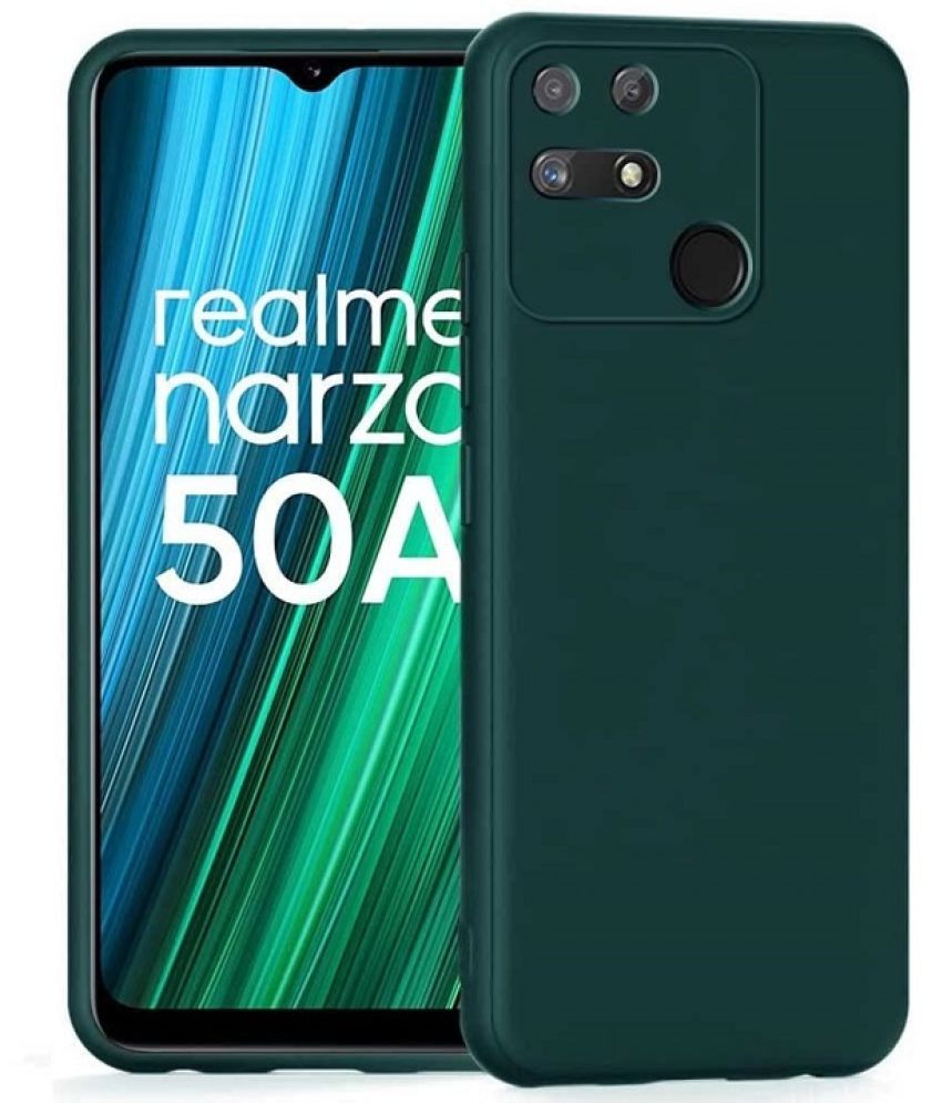     			Case Vault Covers - Green Silicon Plain Cases Compatible For realme narzo 50A ( Pack of 1 )