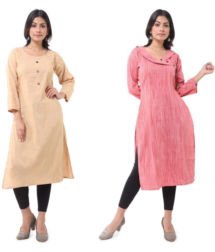     			DESHBANDHU DBK - Multicolor Cotton Women's Straight Kurti ( Pack of 2 )