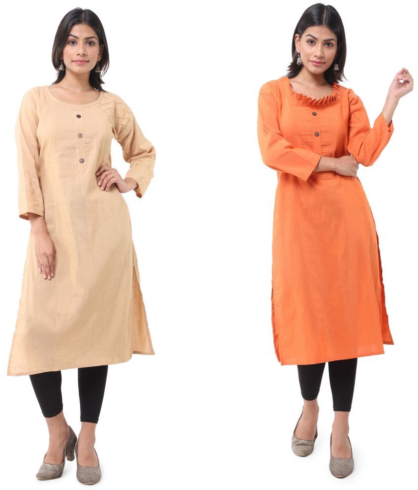     			DESHBANDHU DBK - Multicolor Cotton Women's Straight Kurti ( Pack of 2 )