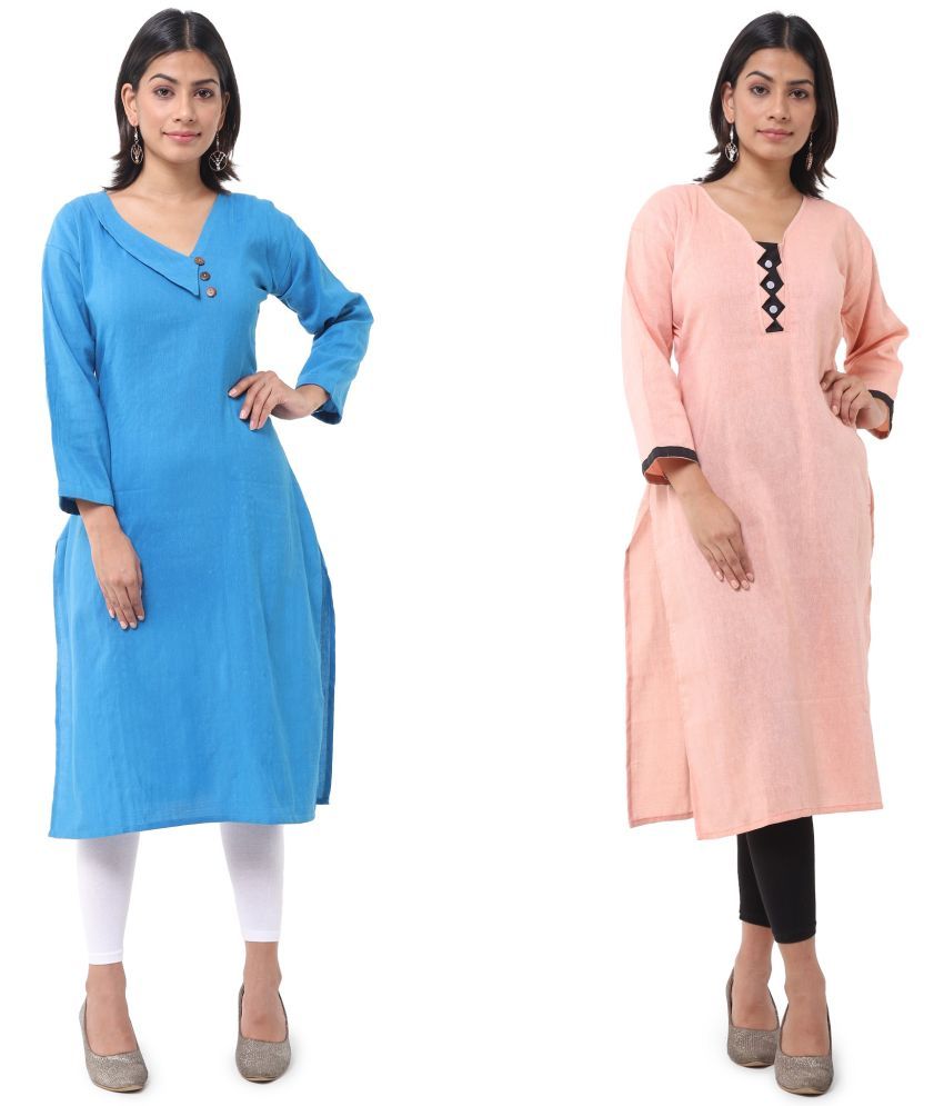     			DESHBANDHU DBK - Multicolor Cotton Women's Straight Kurti ( Pack of 2 )