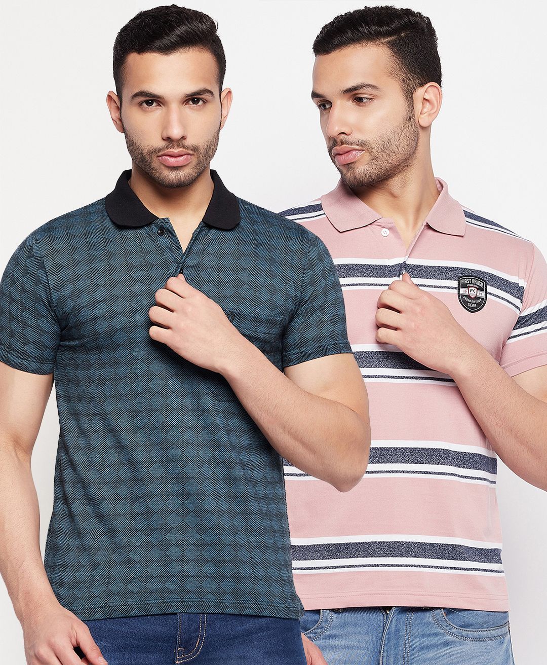     			First Krush Pack of 2 Cotton Regular Fit Striped Half Sleeves Men's Polo T Shirt ( Multicolor )