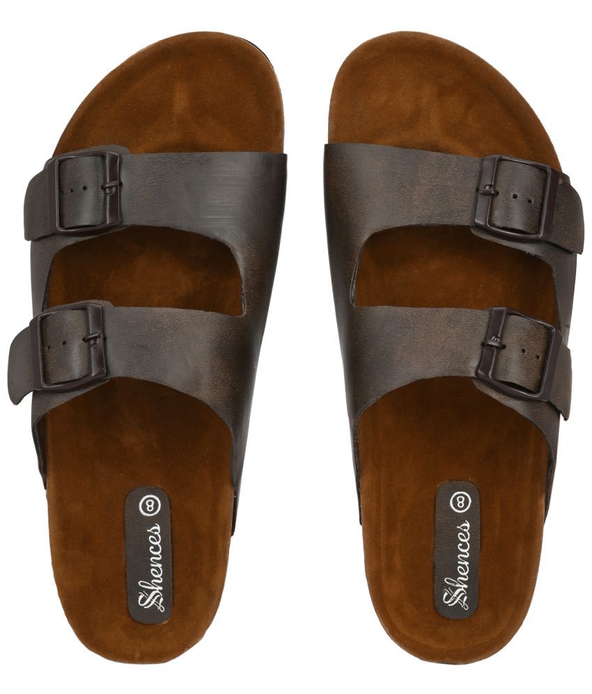     			SHENCES - Brown Men's Leather Slipper