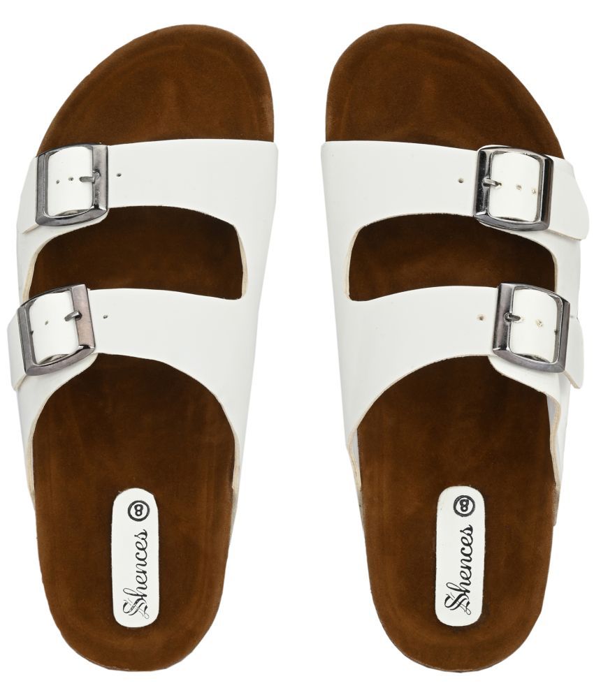     			SHENCES - White Men's Leather Slipper