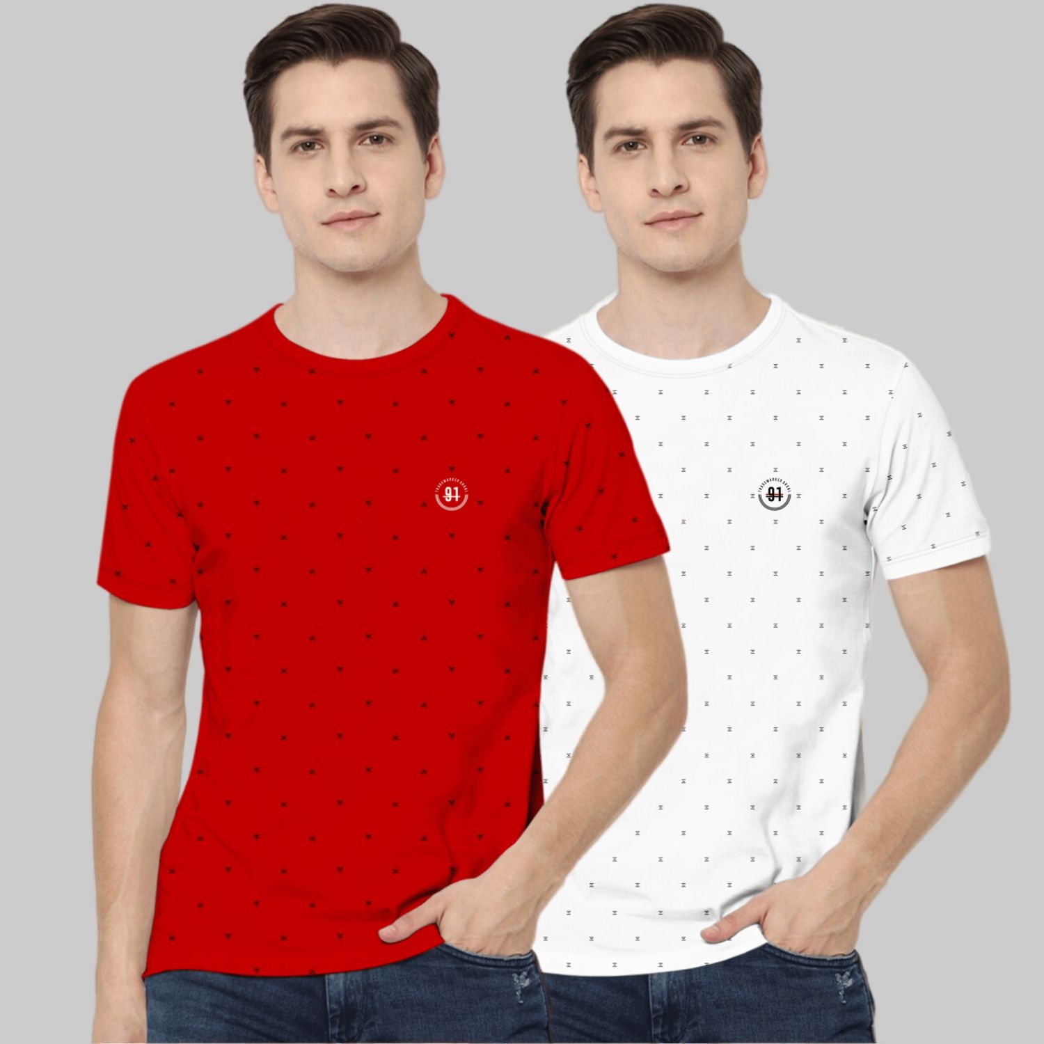     			TAB91 - Red Cotton Blend Slim Fit Men's T-Shirt ( Pack of 2 )