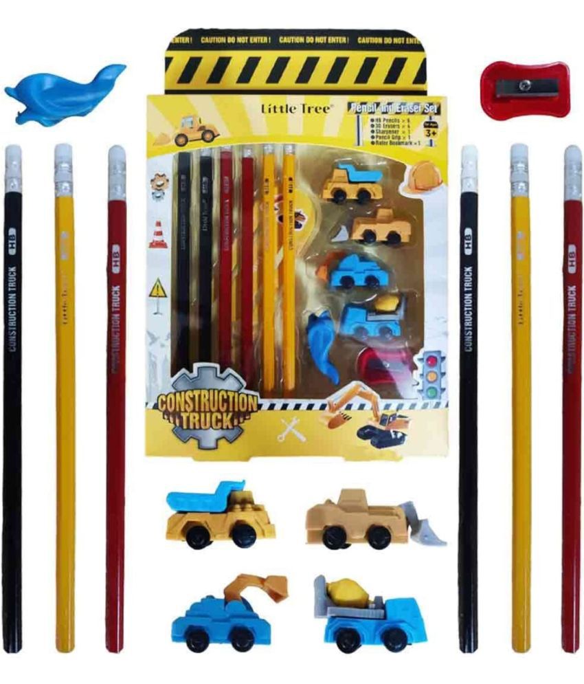     			2346 YESKART -13 PC Construction Truck Theme Return Gifts for Kids – Stationery Kit Includes 6 Pencils, 4 Erasers, 1 Sharpener, 1 Ruler Bookmark, 1 Pencil Cap Stationary Set for Kids - Multicolor