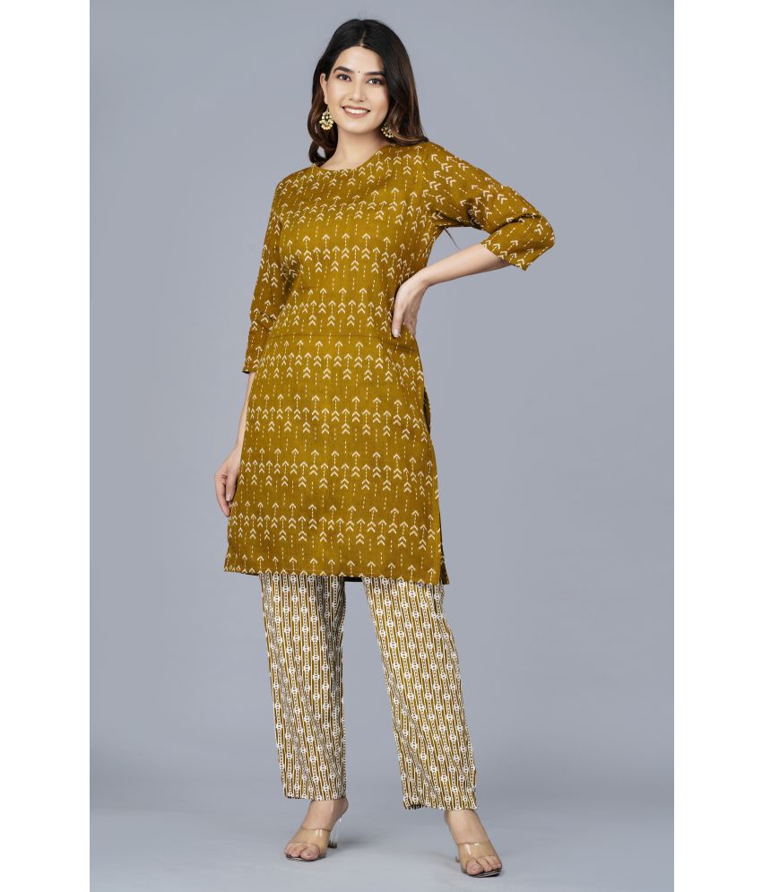     			Aurelisa - Mustard Straight Rayon Women's Stitched Salwar Suit ( Pack of 1 )