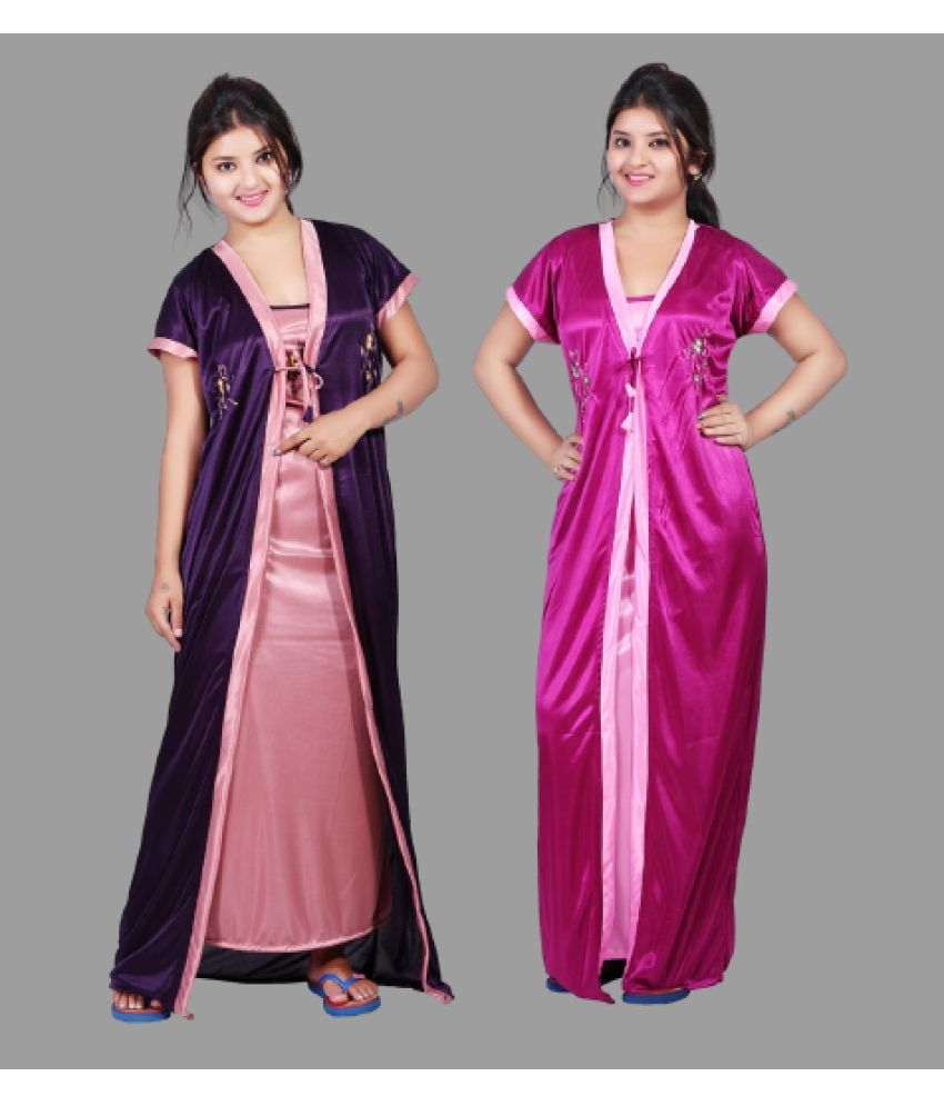     			BAILEY SELLS - Pink Satin Women's Nightwear Nighty & Night Gowns ( Pack of 2 )