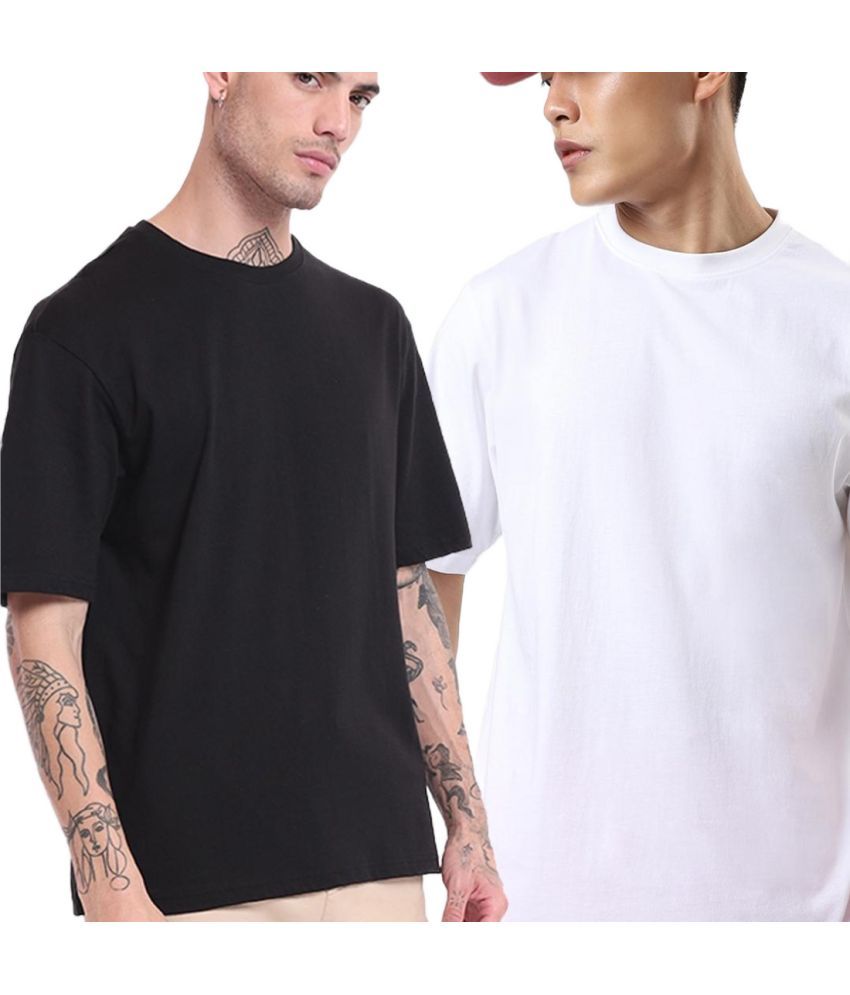     			Bewakoof - Black 100% Cotton Oversized Fit Men's T-Shirt ( Pack of 2 )