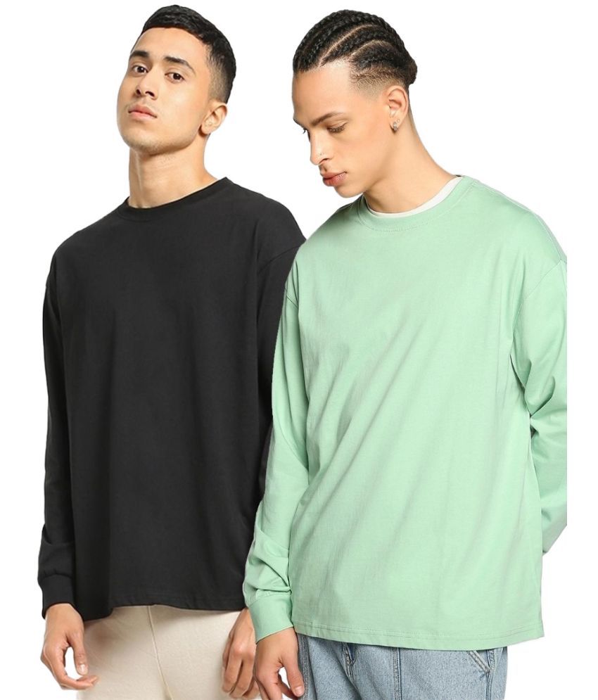     			Bewakoof - Black 100% Cotton Oversized Fit Men's T-Shirt ( Pack of 2 )