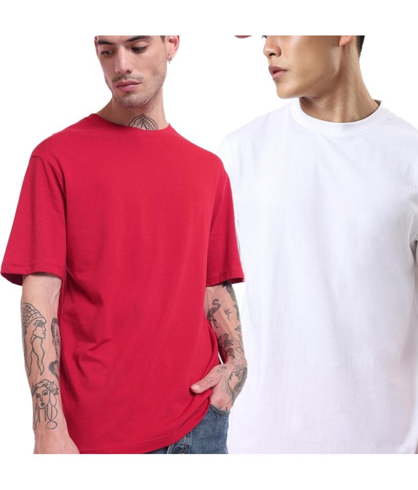     			Bewakoof - Red 100% Cotton Oversized Fit Men's T-Shirt ( Pack of 2 )