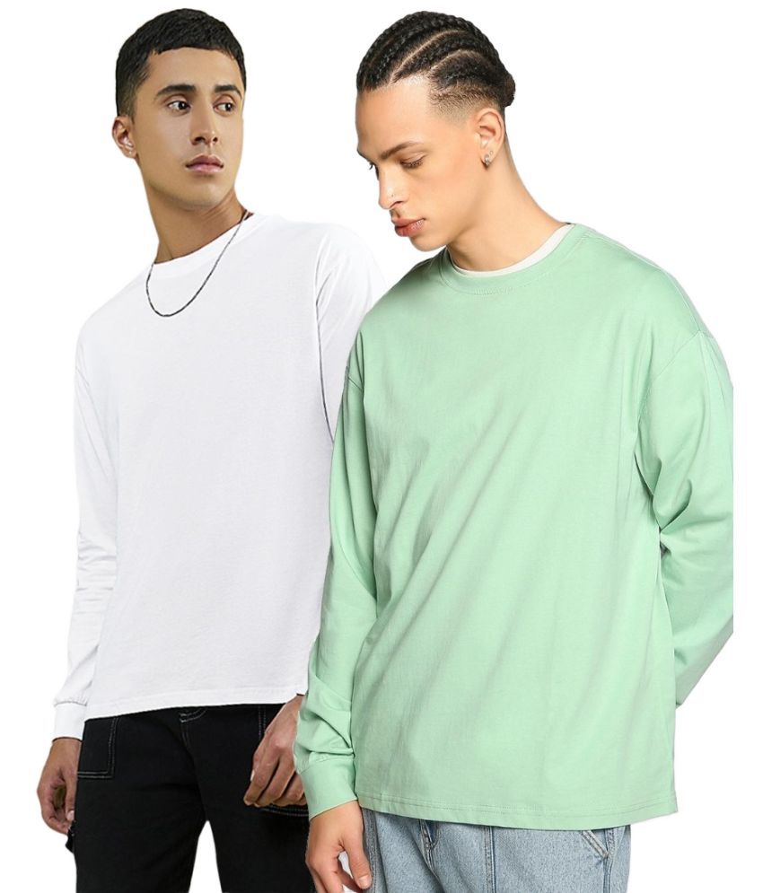     			Bewakoof - White 100% Cotton Oversized Fit Men's T-Shirt ( Pack of 2 )