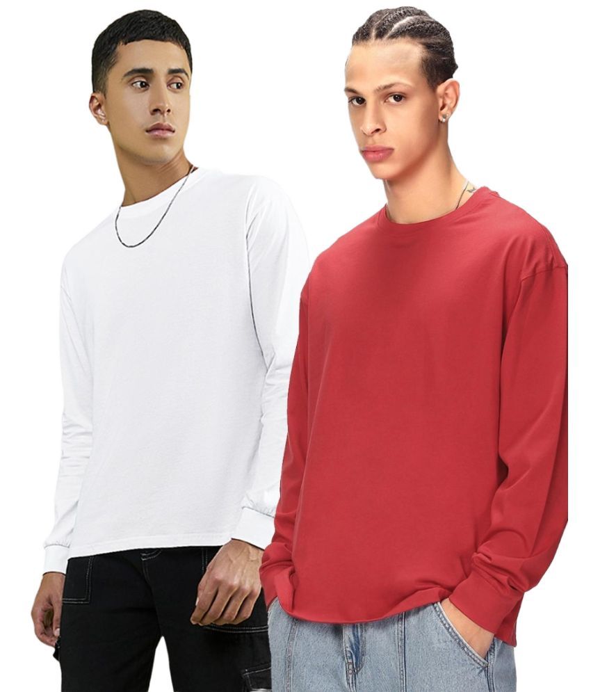     			Bewakoof - White 100% Cotton Oversized Fit Men's T-Shirt ( Pack of 2 )