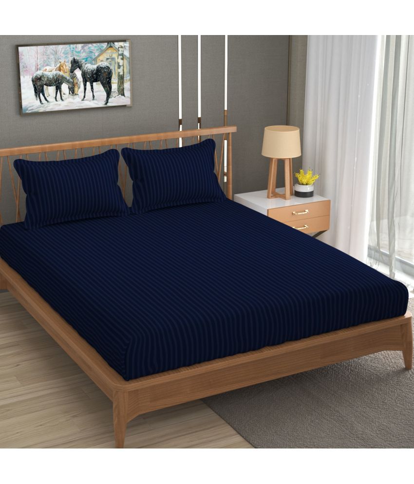     			Homefab India - Navy Cotton Double Bedsheet with 2 Pillow Covers