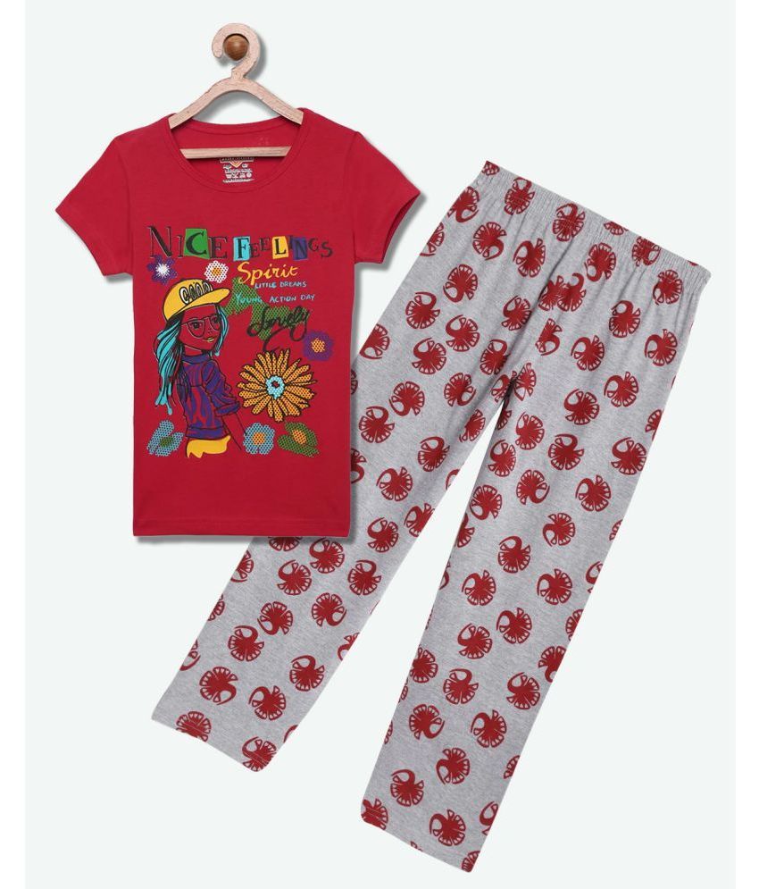     			Sini Mini - Dark Red Cotton Girls Top With Pajama ( Pack of 1 )