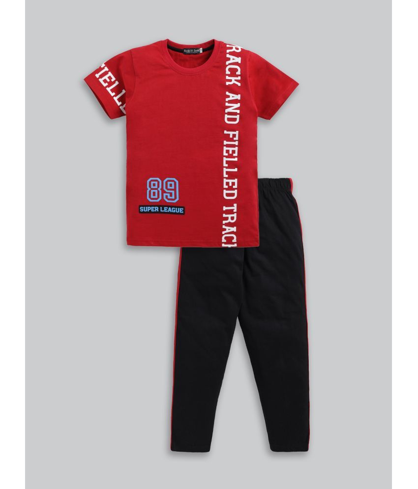     			Todd N Teen - Red Cotton Boys T-Shirt & Trackpants ( Pack of 1 )