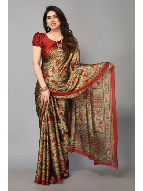 Buy Multicolor Printed Chiffon Saree with Modal Satin Blouse Piece |  BGVS13/BG28MAR | The loom