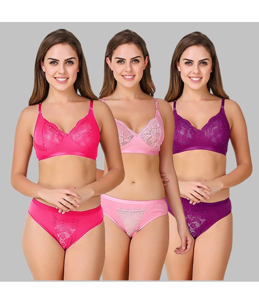     			TCG Pack of 3 Cotton Lycra Women's Bra & Panty Set ( Multicolor ) WL106